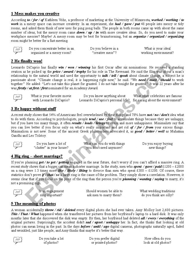 Mixed exercises for intermediate students