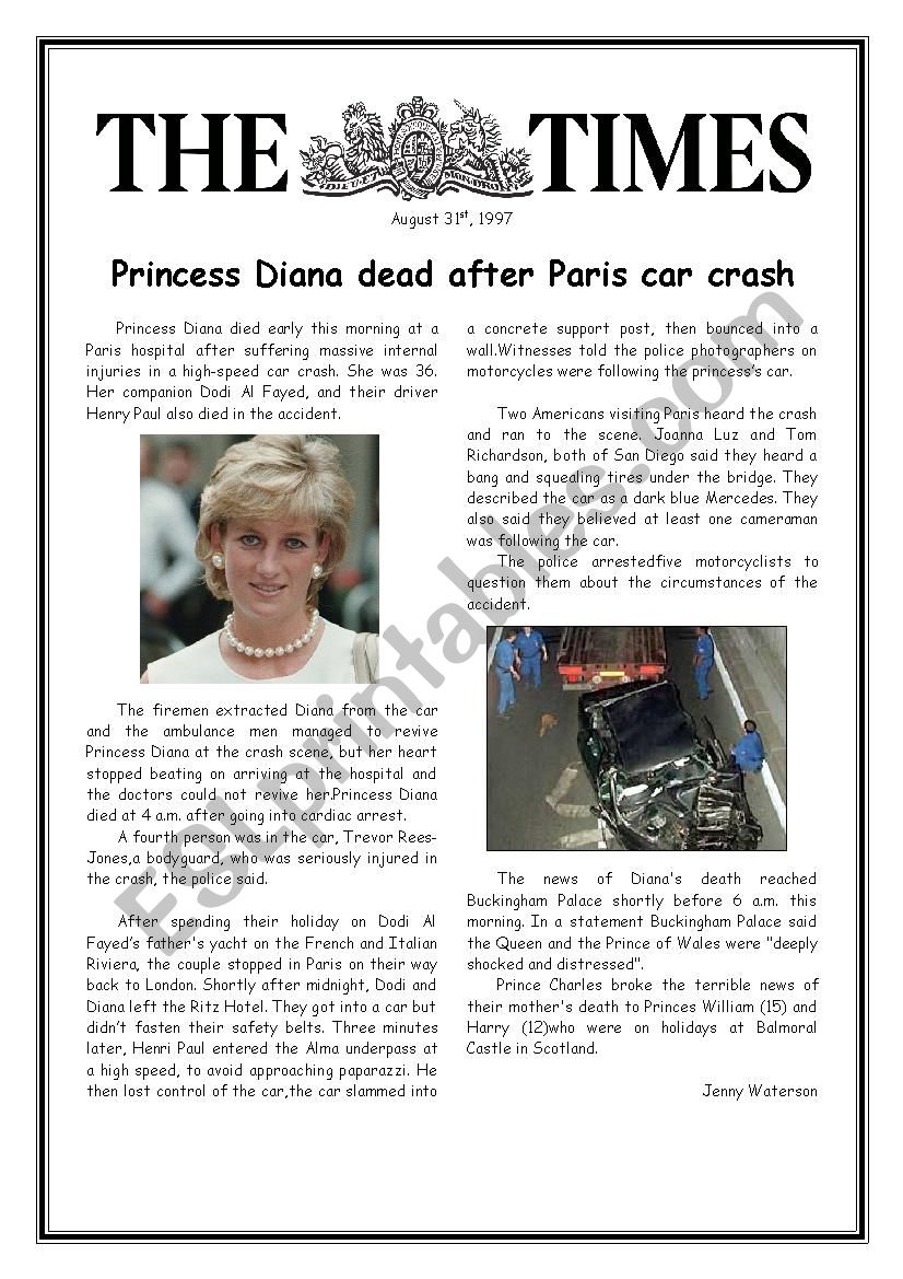 Princess Diana dead after Paris car crash