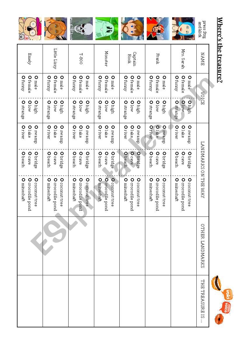 WhereÂ´s the treasure? worksheet