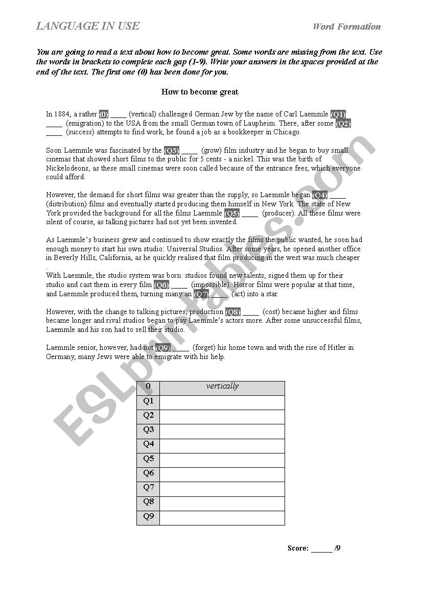 Language in USe worksheet