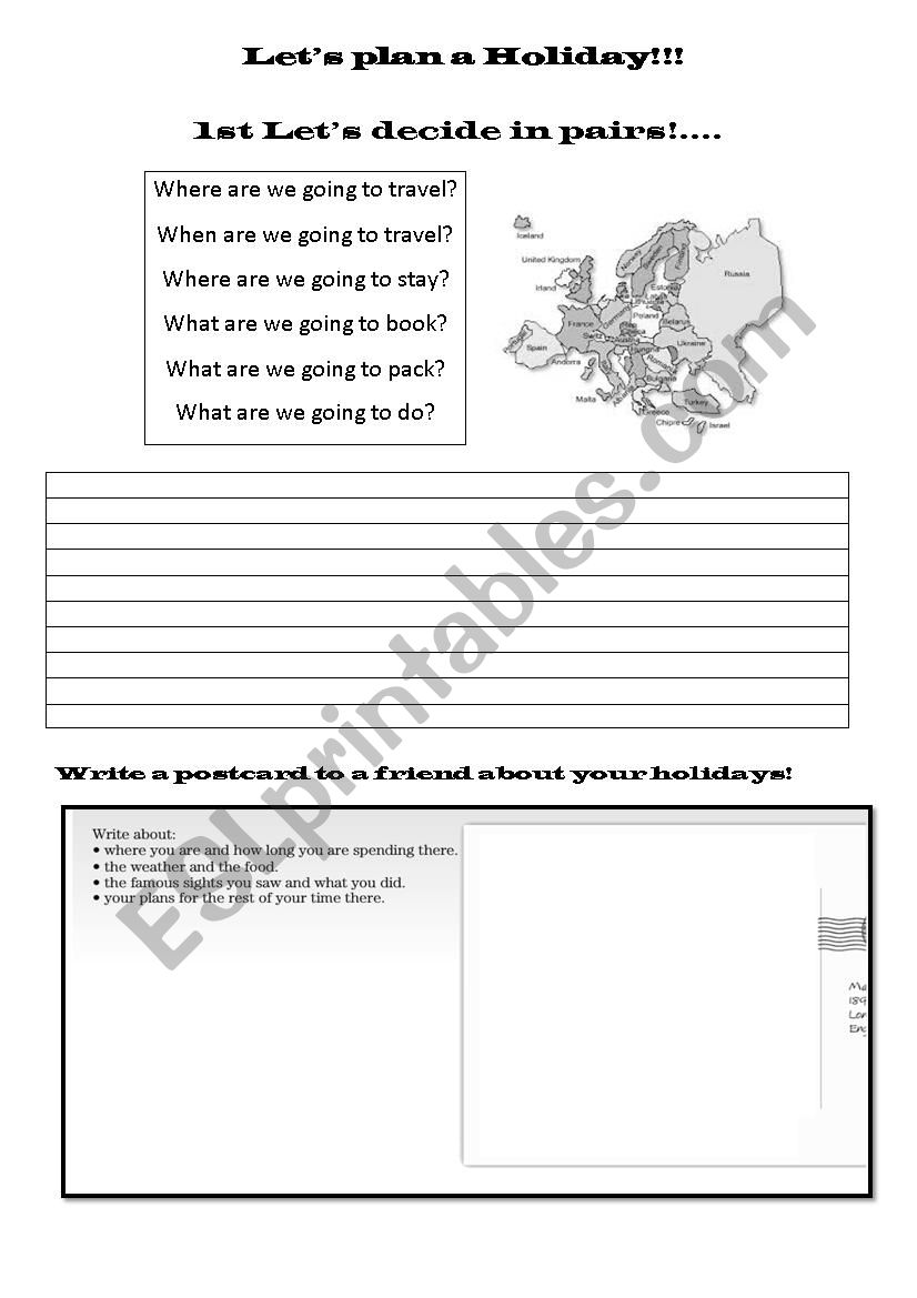 planning a holiday worksheet