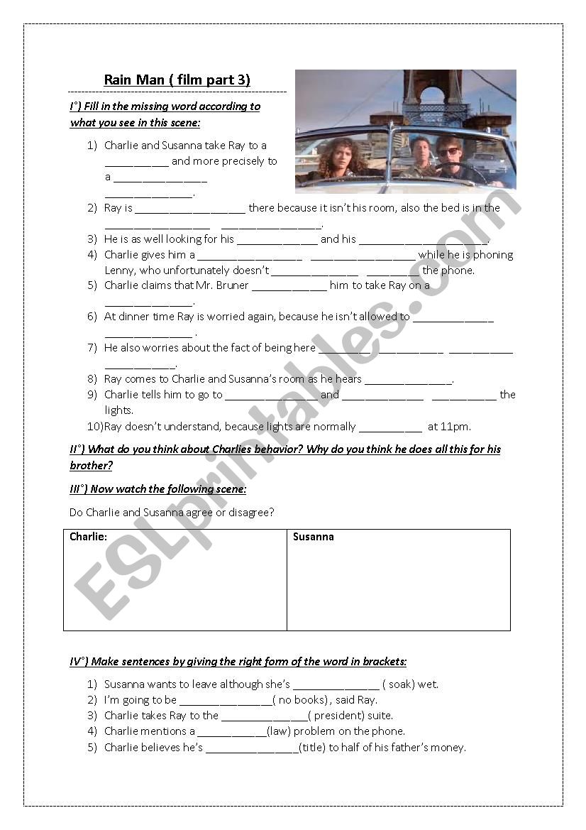 Rain man -film part 3 worksheet