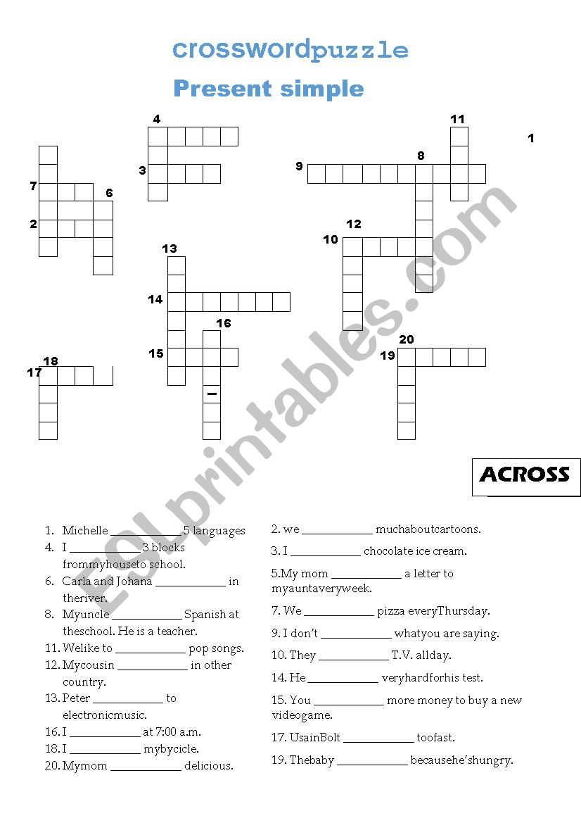present simple crossword worksheet