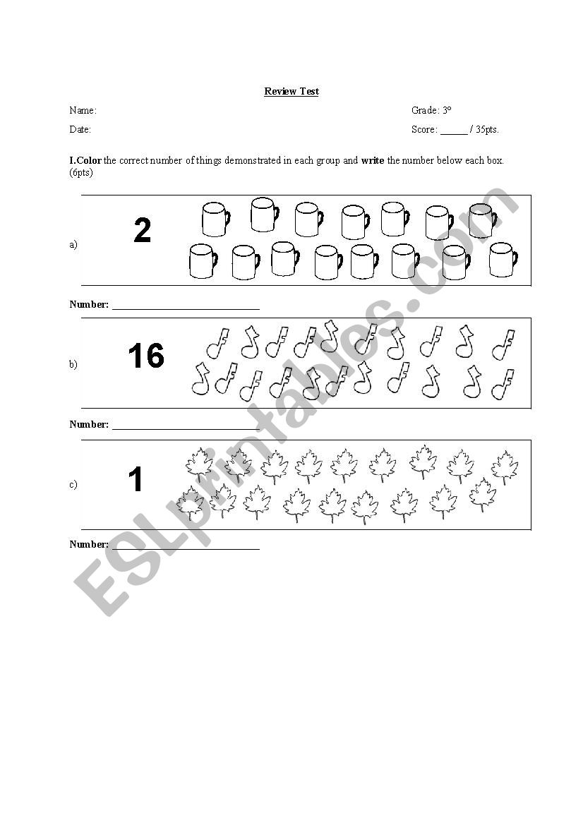 3rd grade English test worksheet