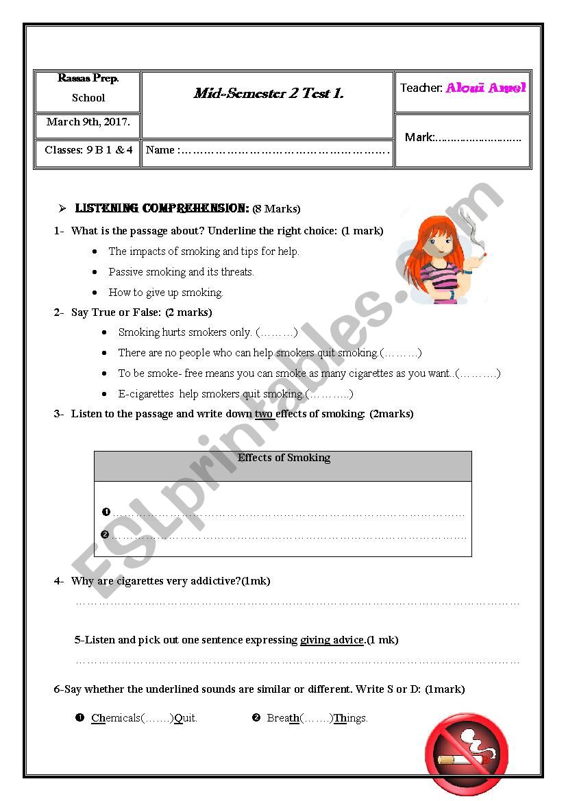 Mid-Semester 2 Test 1 worksheet