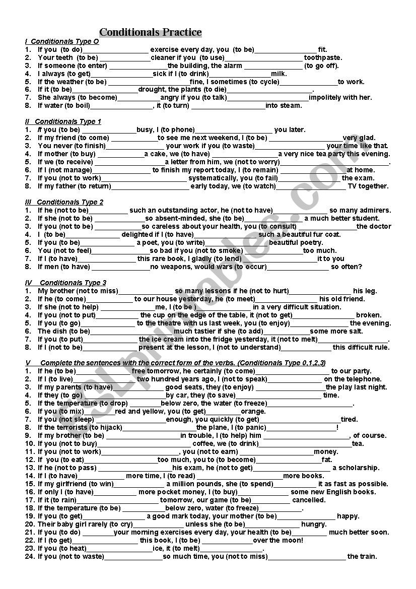 Conditionals Practice worksheet