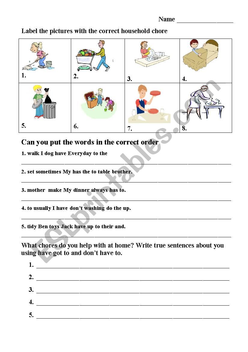 Chores quiz worksheet