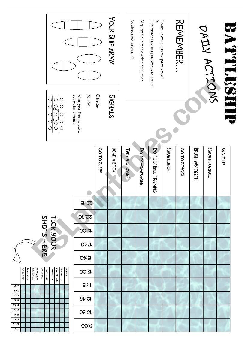 Battleship daily actions worksheet