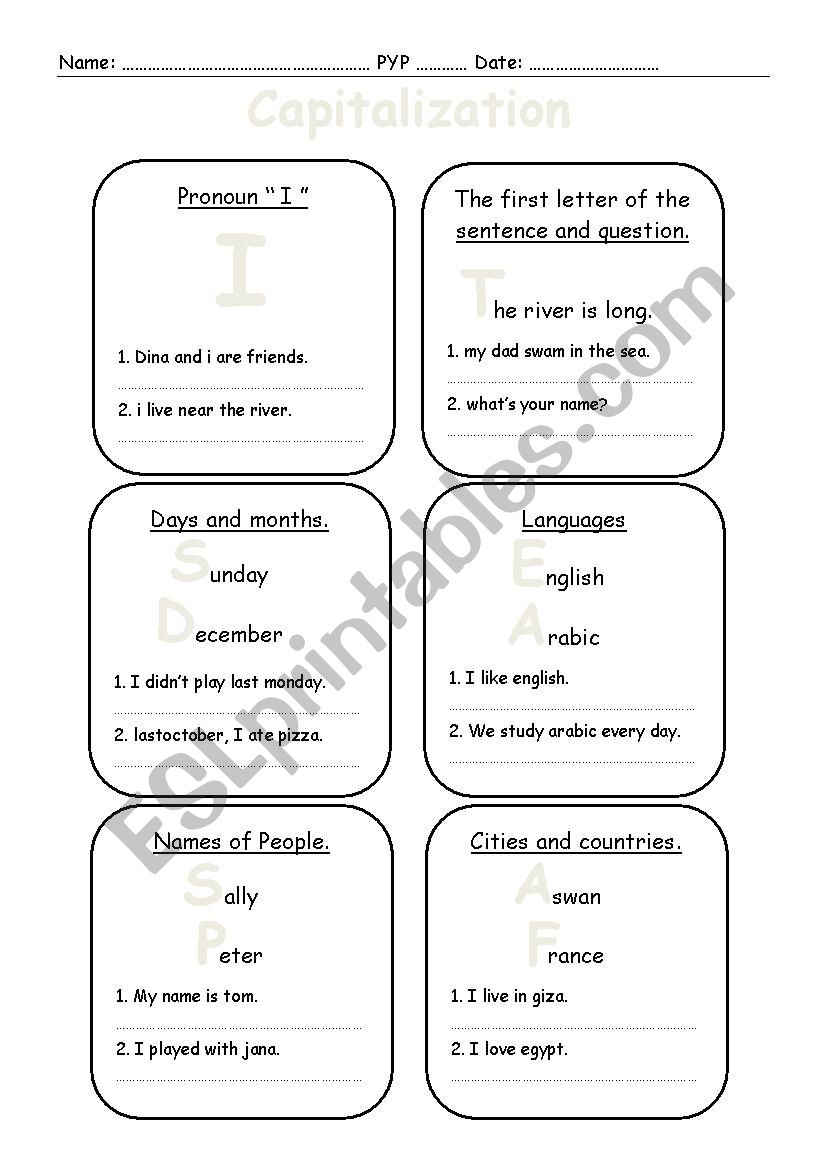 capitalization worksheet