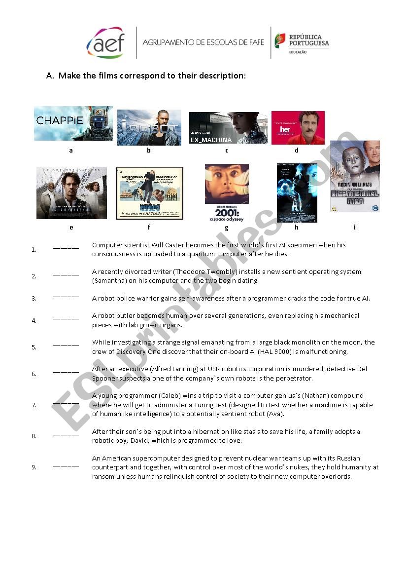 Which movies get AI right? worksheet
