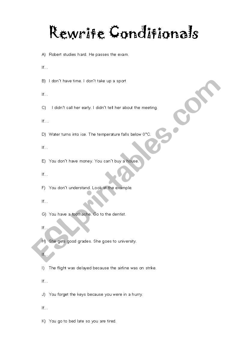 CONDITIONALS REWRITE (1,2,3) worksheet