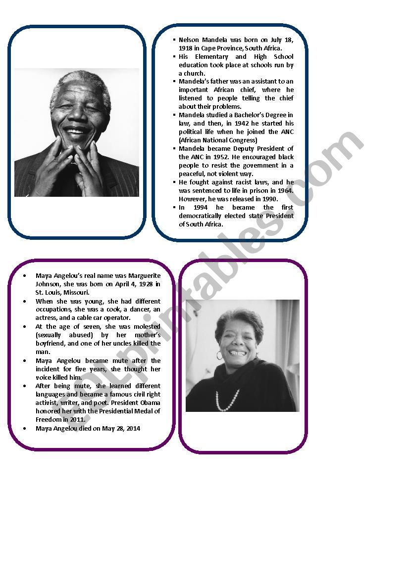 Reading Circles: Nelson Mandela and Dr. Maya Angelou