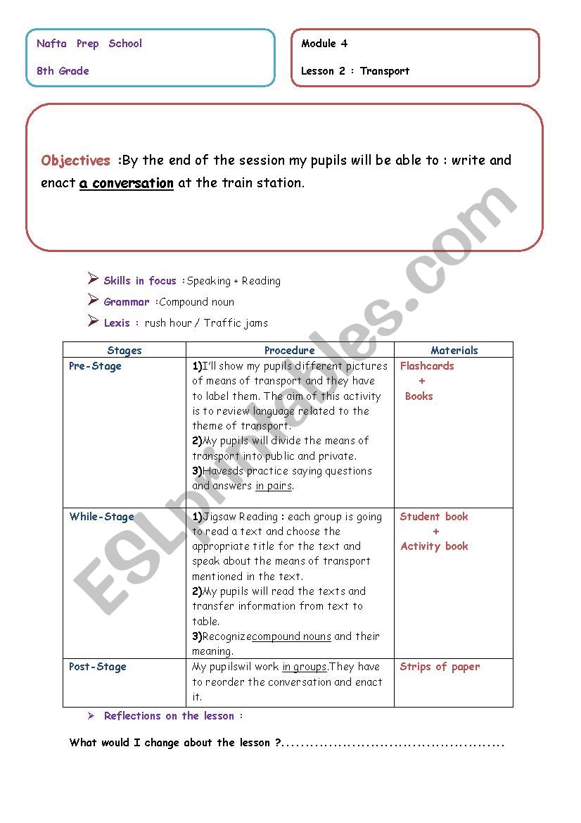 lesson 2 : Transport worksheet