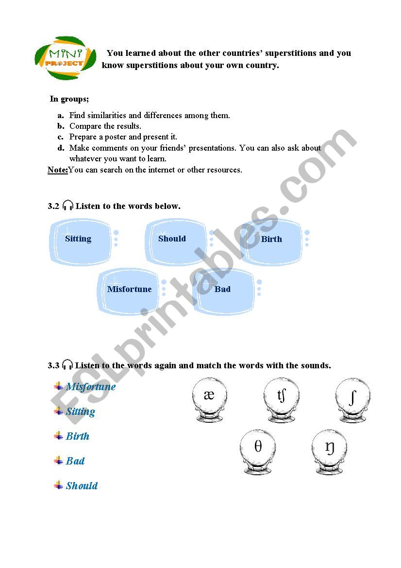 Listening / Phonology worksheet