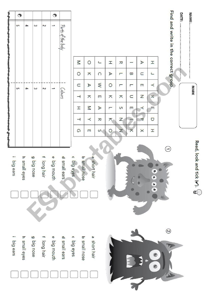 Parts of the body_MONSTERS worksheet