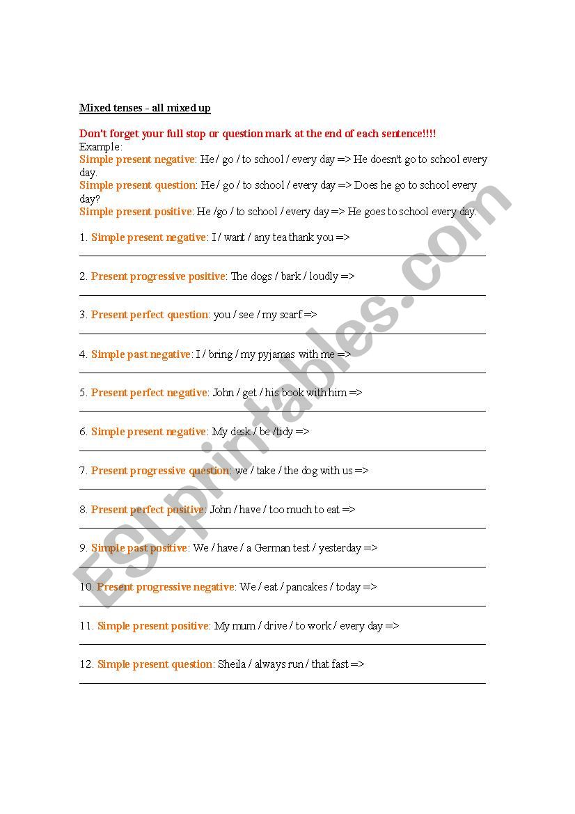 Mixed Tenses worksheet