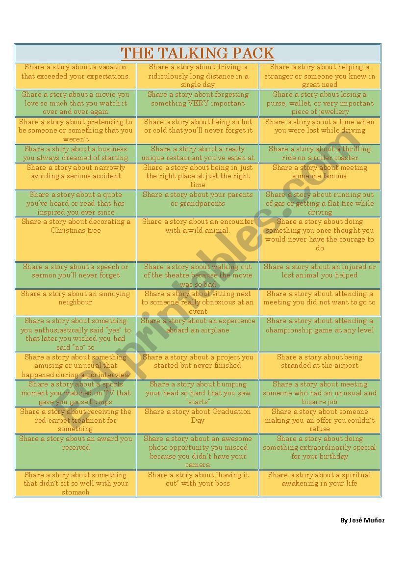 The Talking Pack worksheet