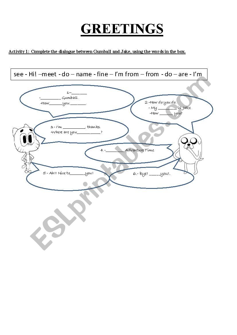 dialogue gumball and jake worksheet