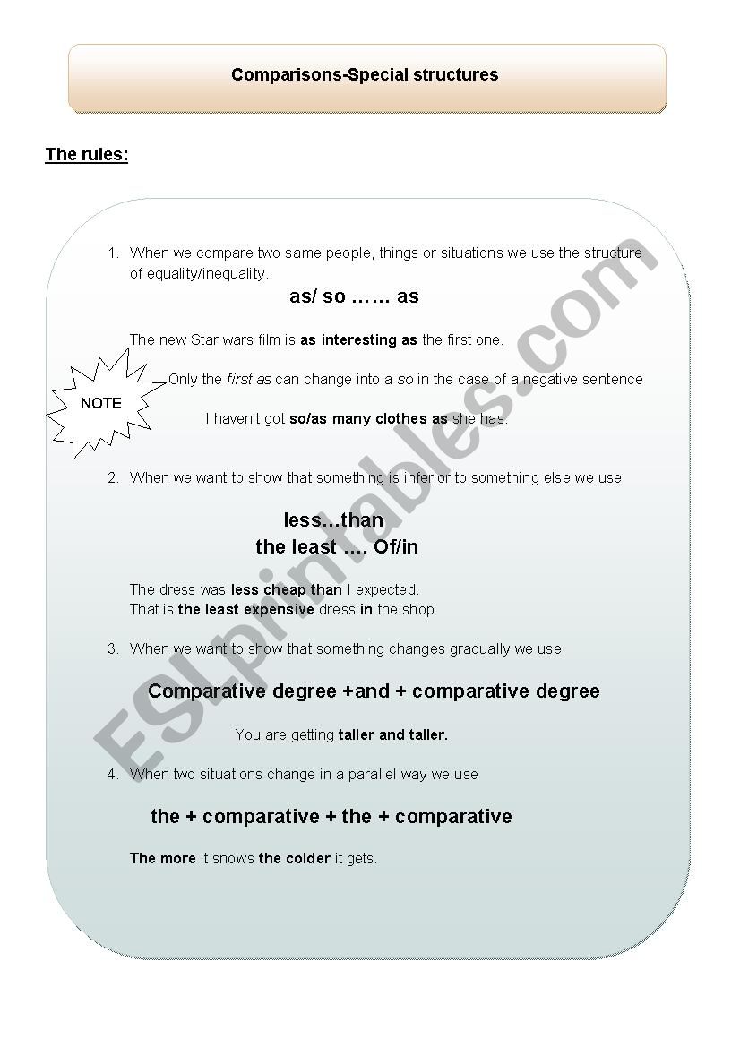 Comparisons-special structures