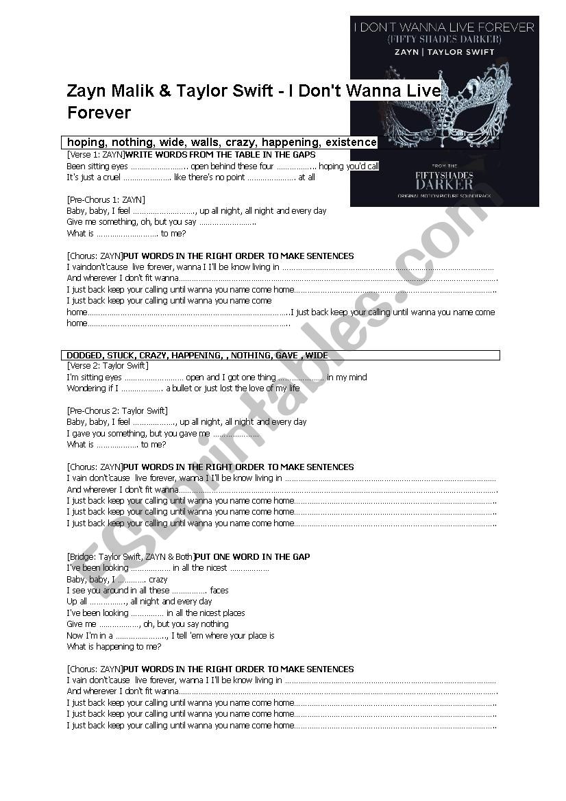 zayn malik and taylor swift - I donÂ´t wanna live forever