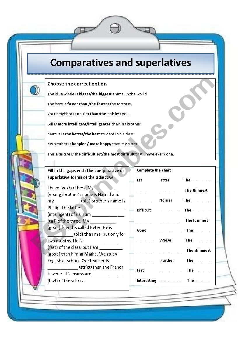 Comparatives and superlatives worksheet