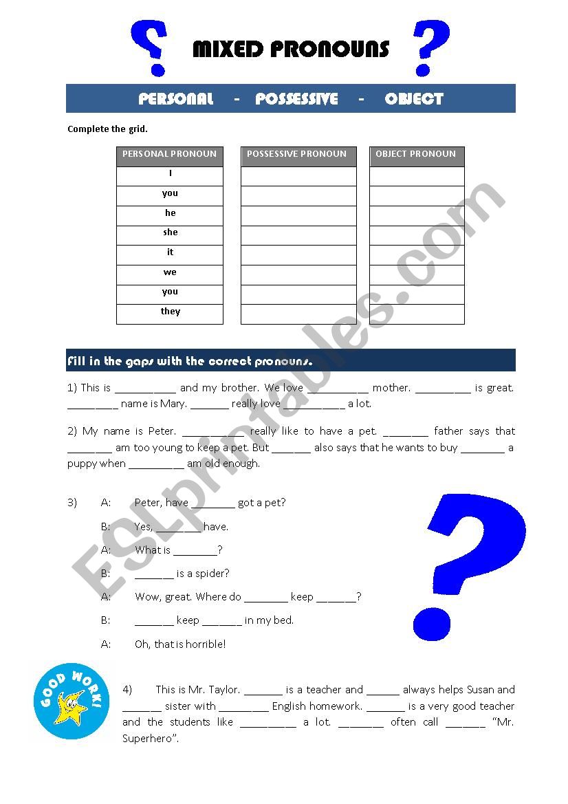 pronouns mixed worksheet