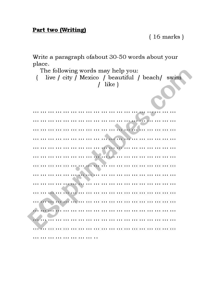writing about your city worksheet