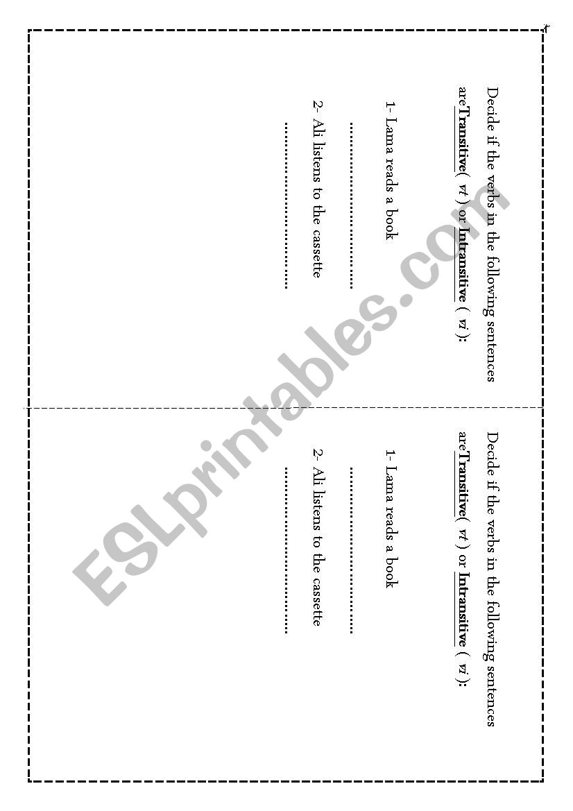 Transitive or Intransitive worksheet