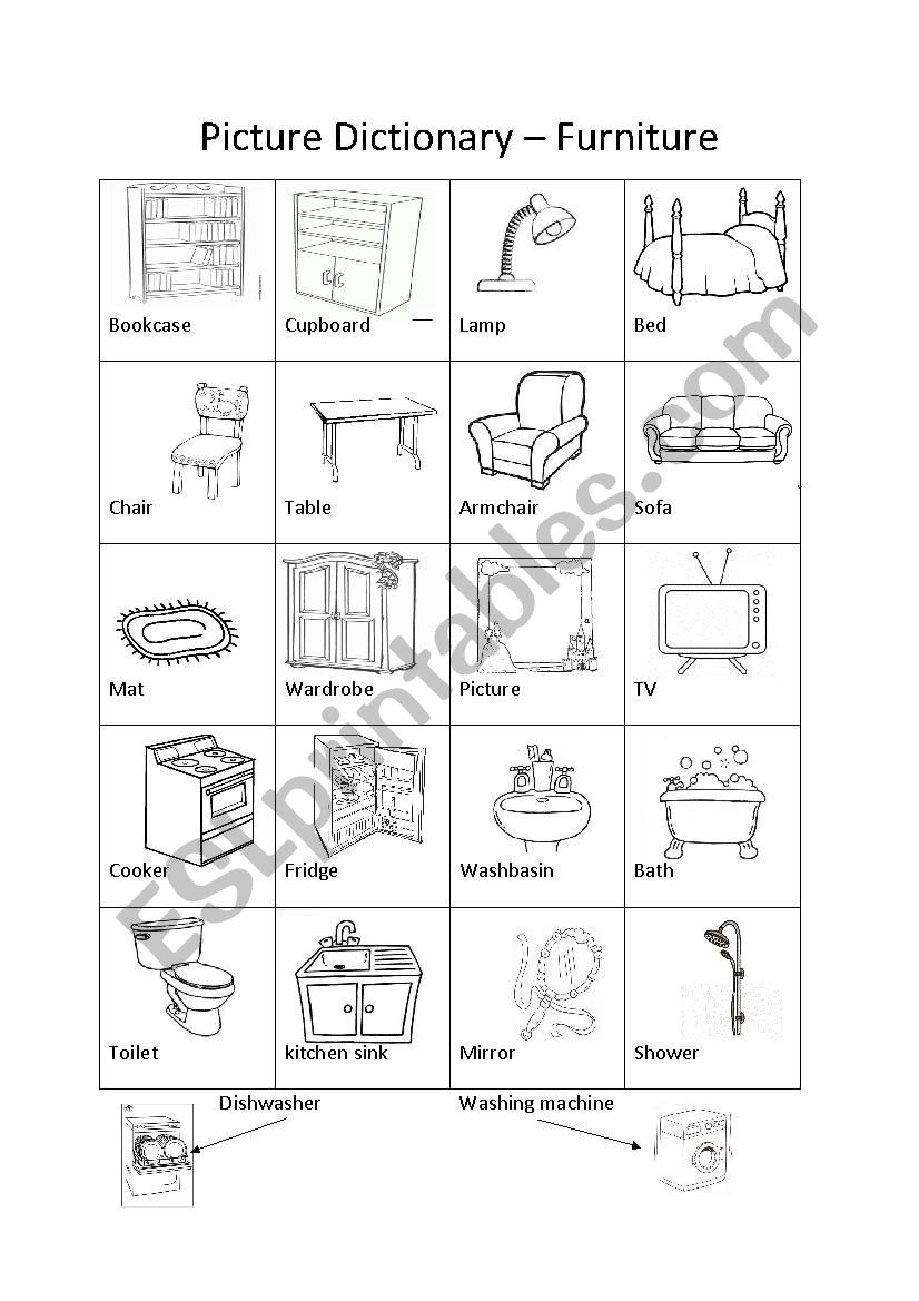 Picture Dictionary Furniture ESL worksheet by alipe