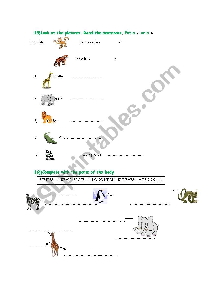 ANIMALS worksheet