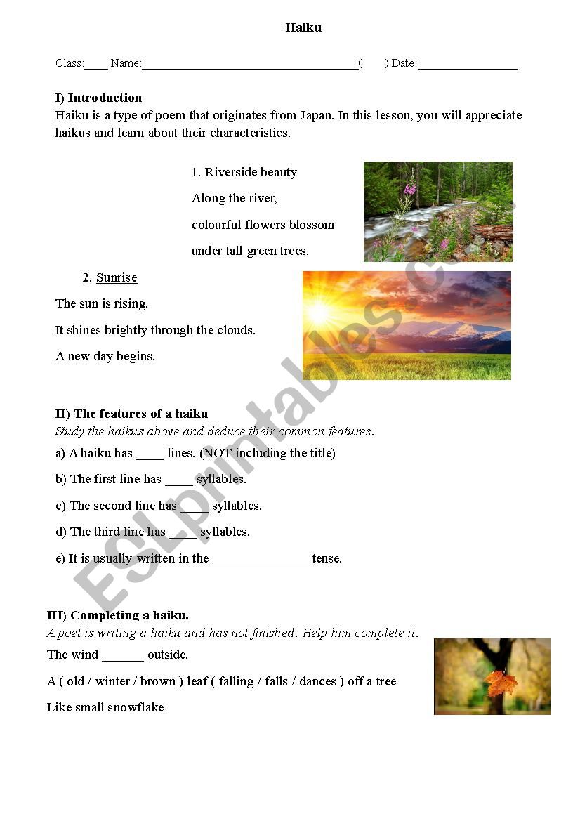 haikus worksheet