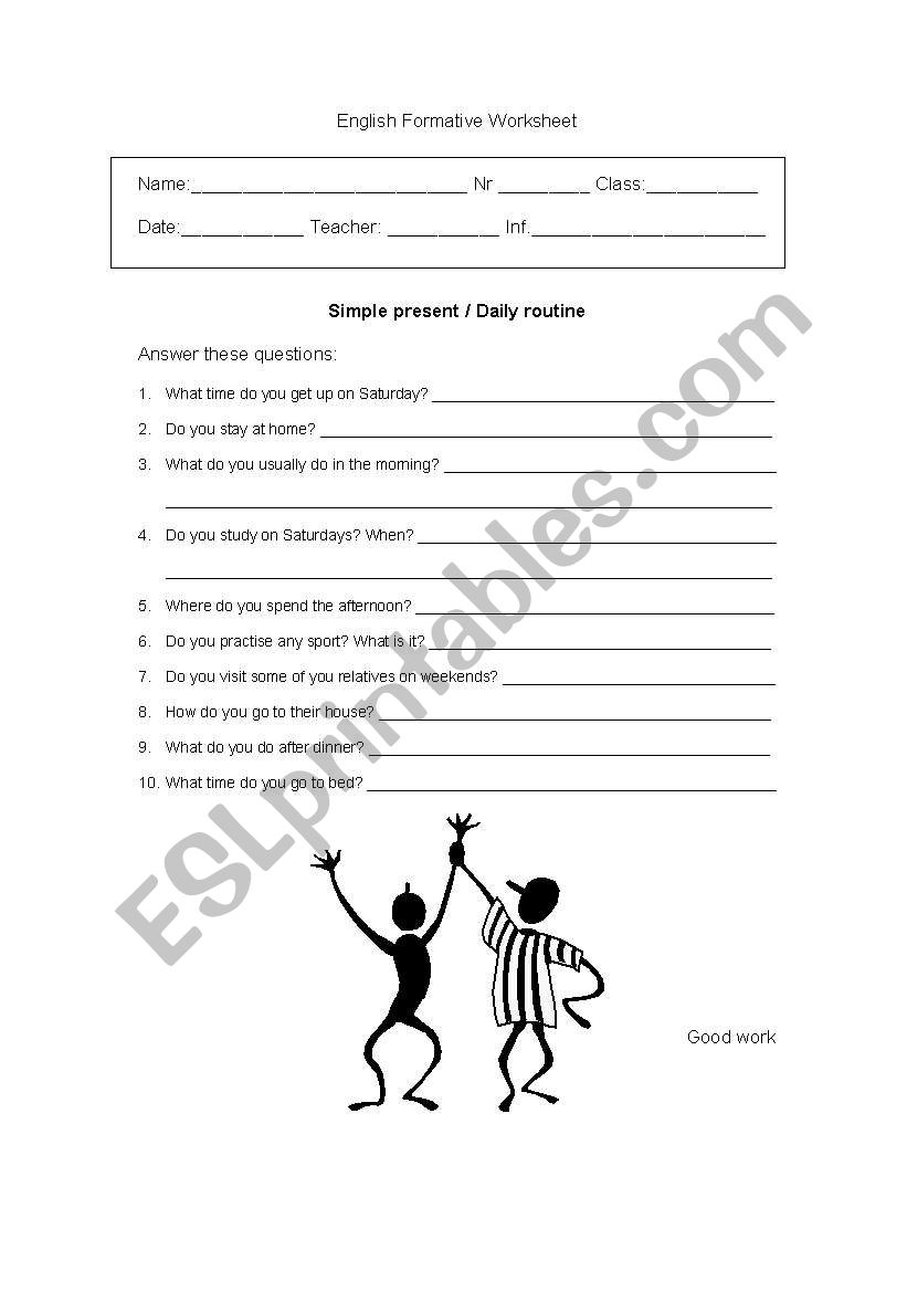 daily routine worksheet