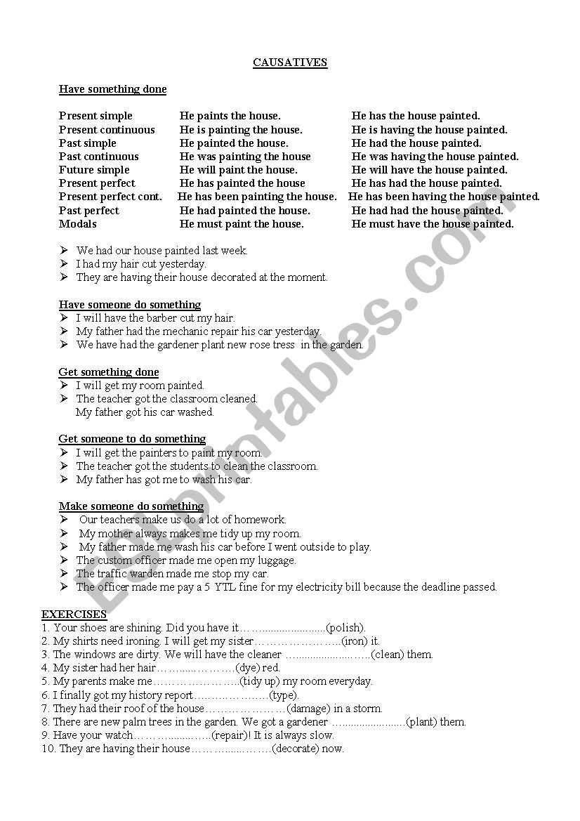 causatives worksheet