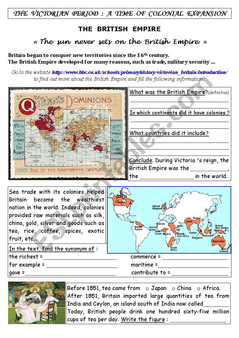 Webquest The British Empire worksheet