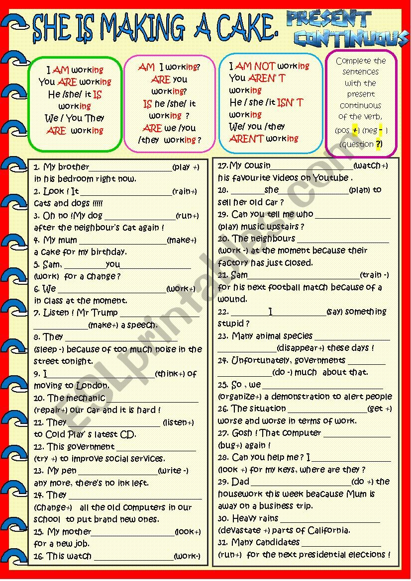 Present continuous practise worksheet