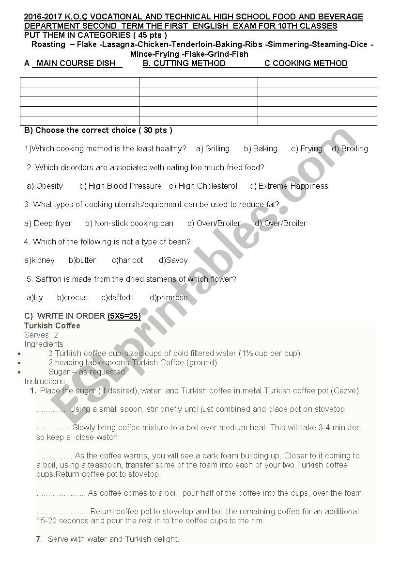 exam for 10th classes worksheet