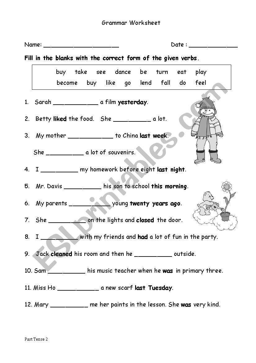 Past Tense Worksheet For Kindergarten