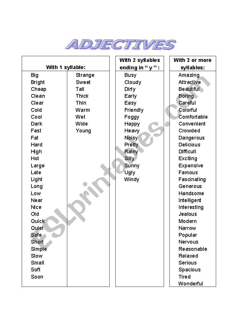 ADJECTIVES worksheet