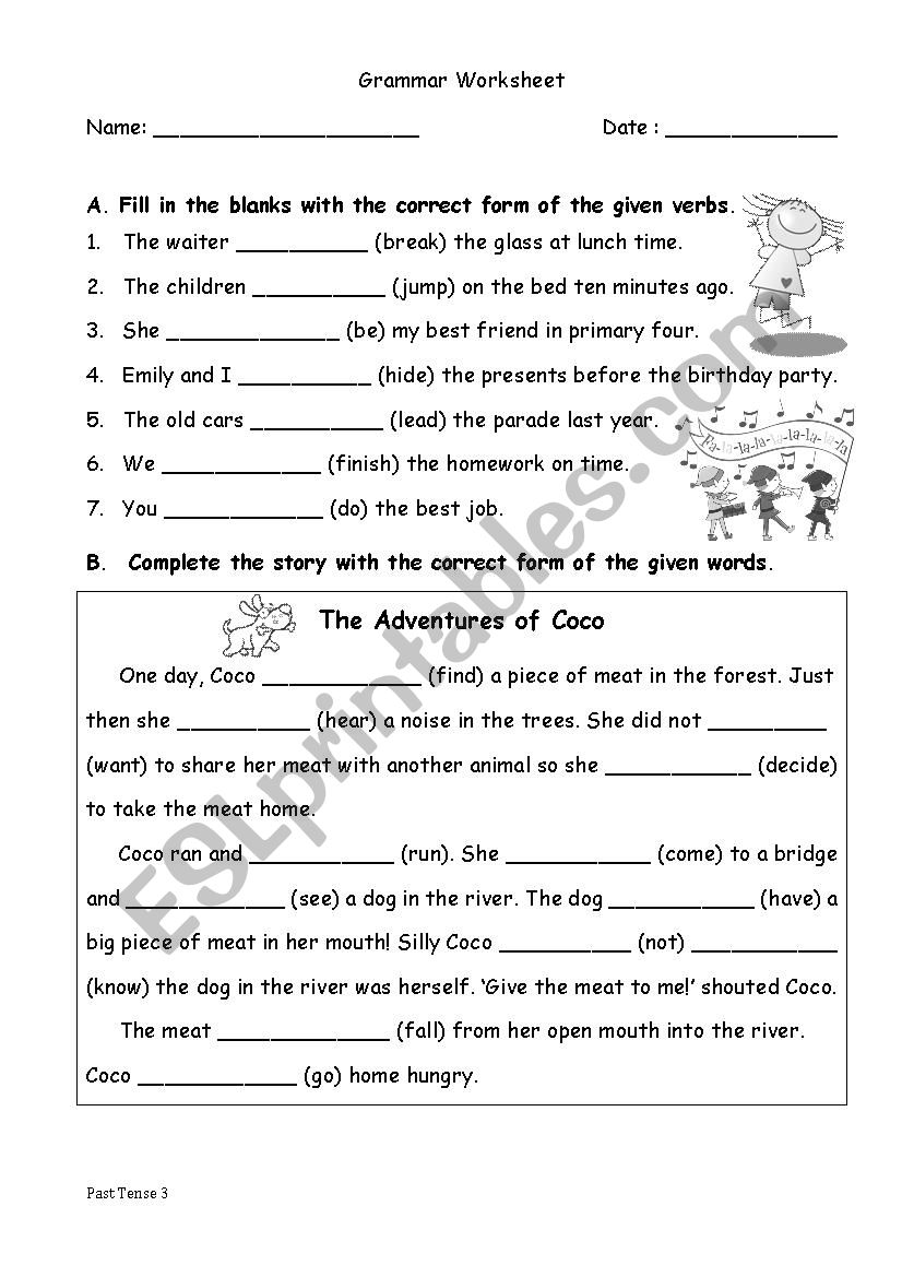 Past Tense Worksheet Year 3