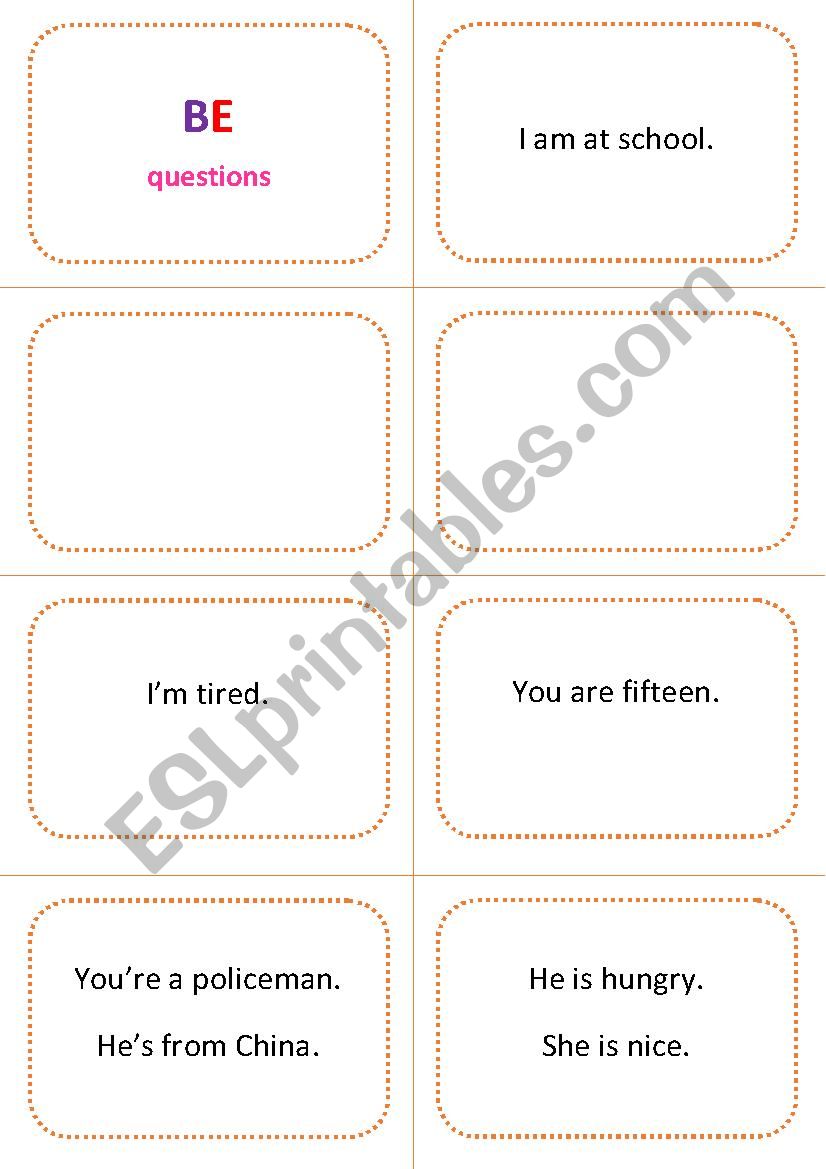 Verb to be - questions - printable revision flipbook