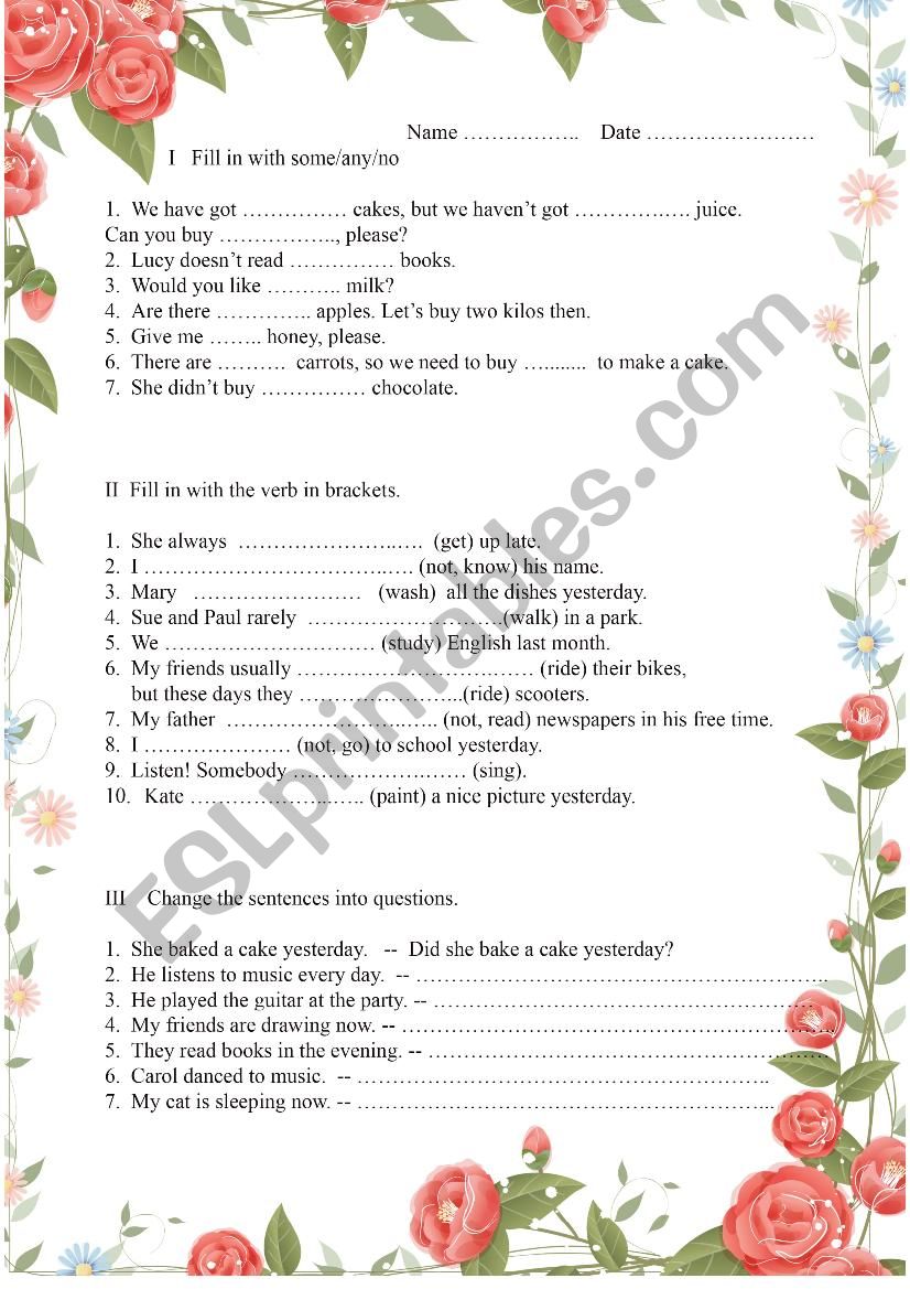 Grammar test worksheet