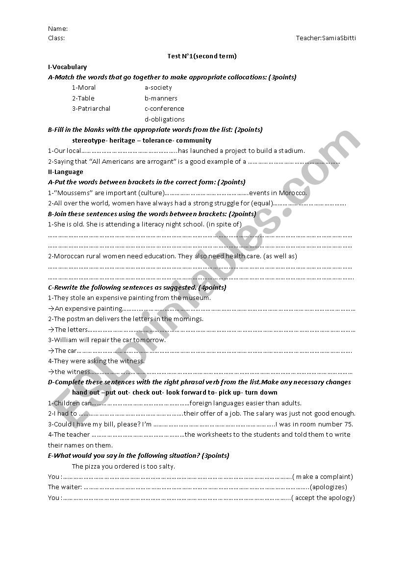 A test for Moroccan baccalaureate students
