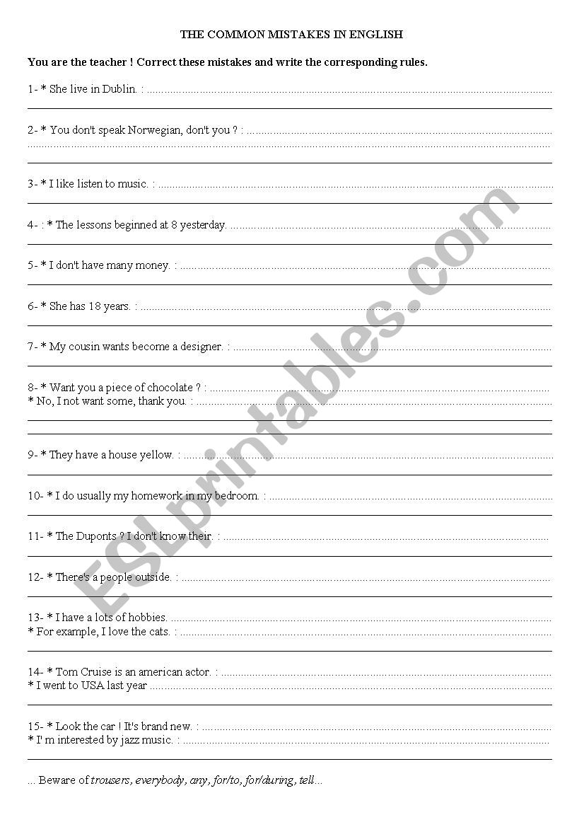 Correct the common mistakes in English