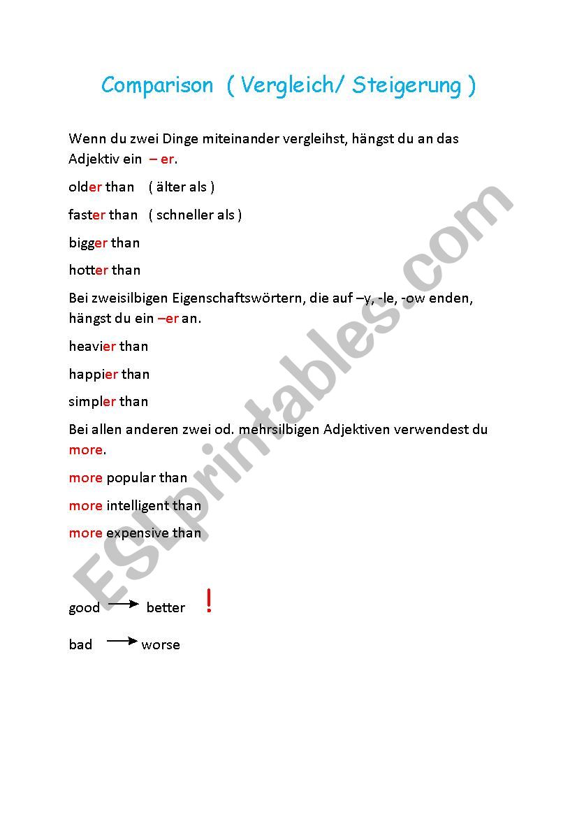 Comparison worksheet