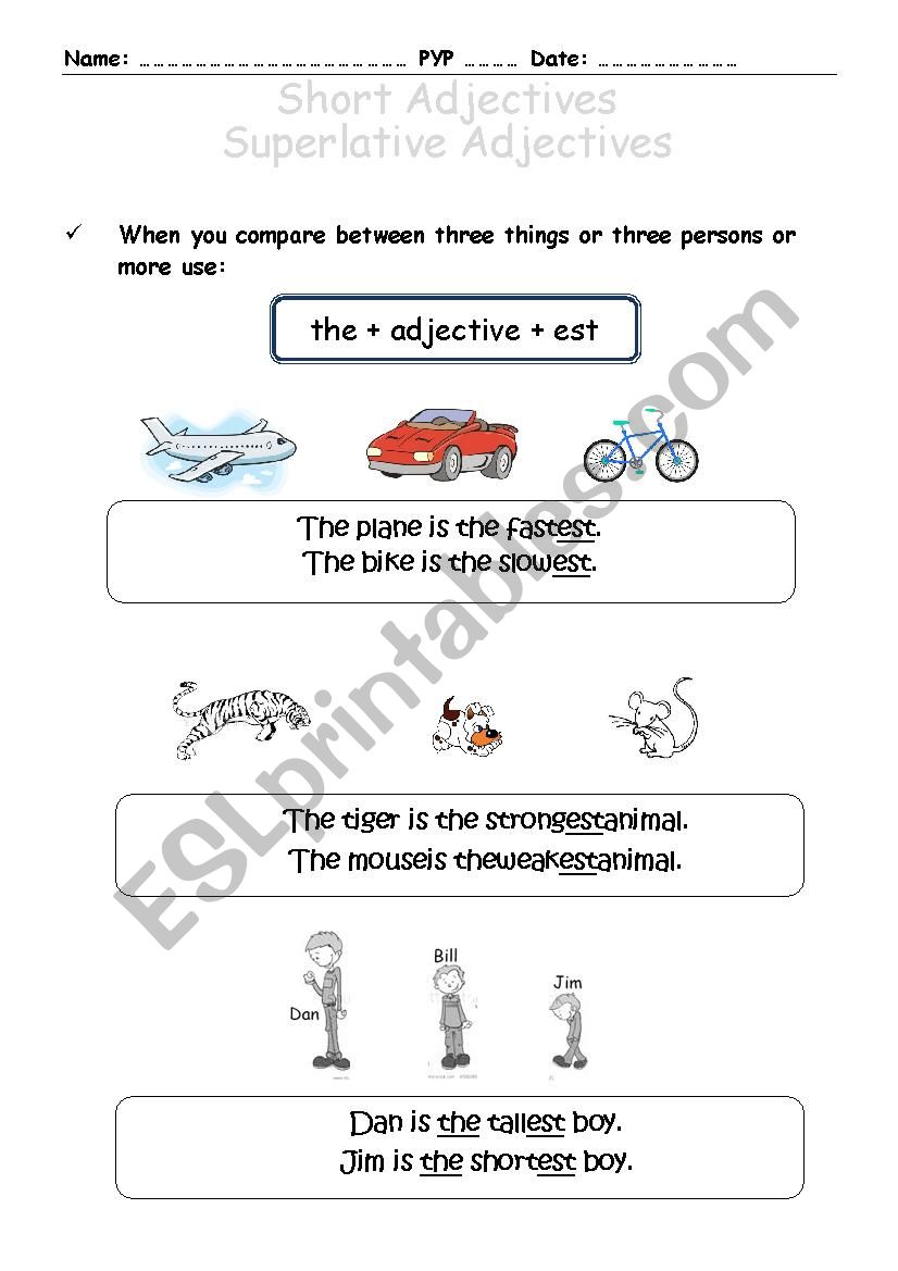 Superlative Adjectives worksheet