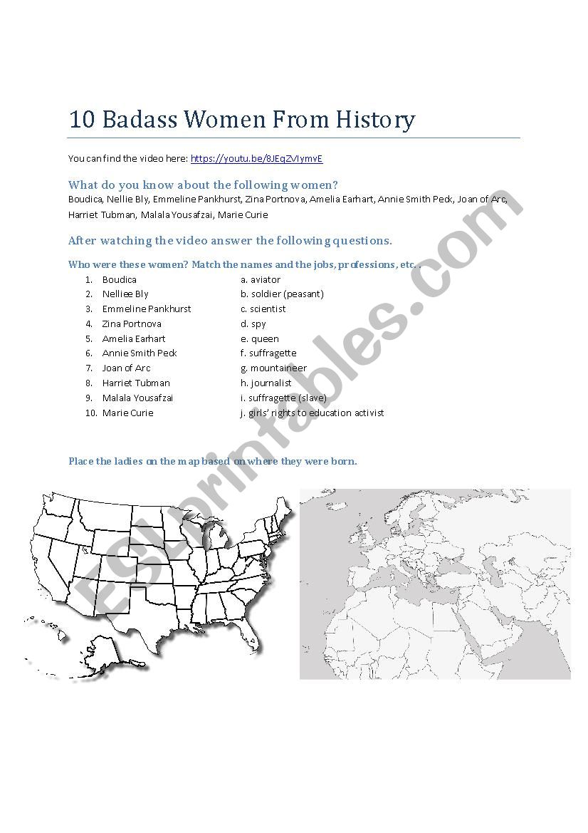 10 Badass Women in History worksheet