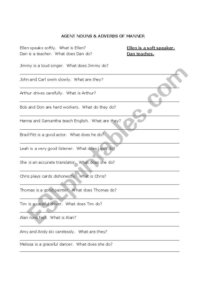 Adverbs of Manner and Agent Nouns