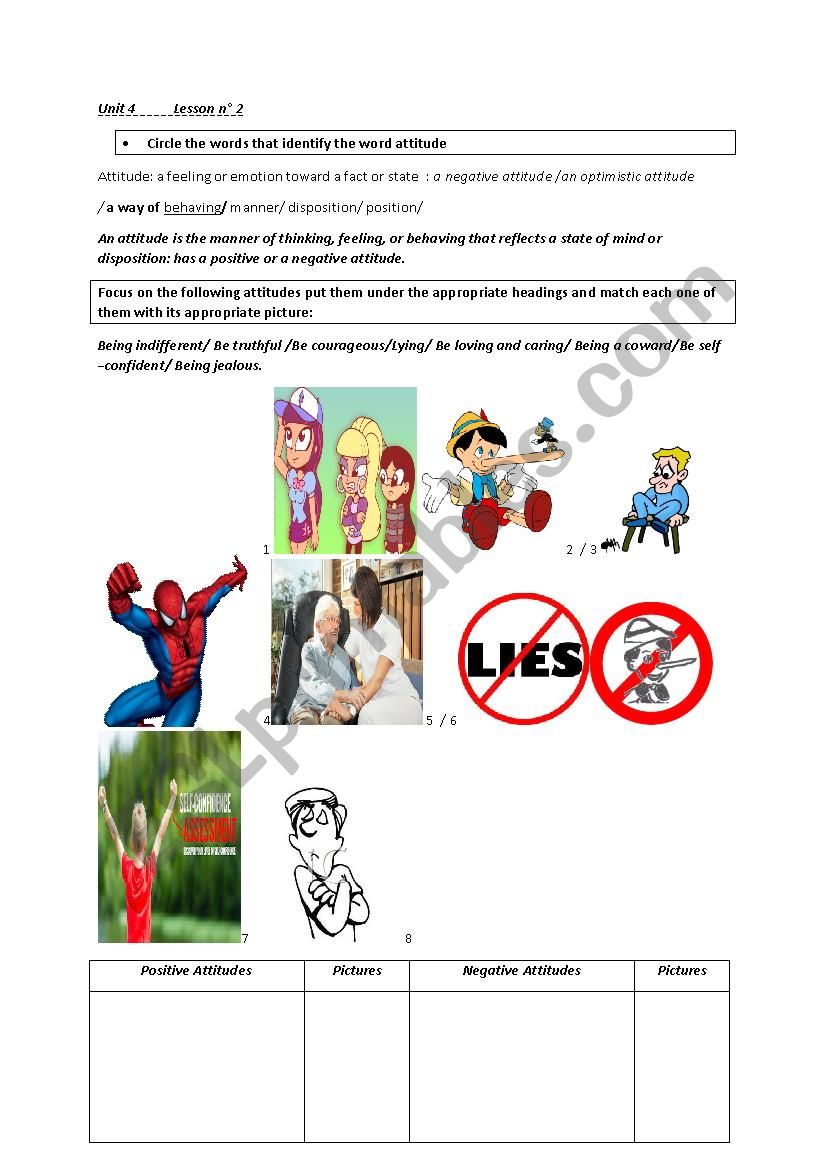 Attitudes worksheet