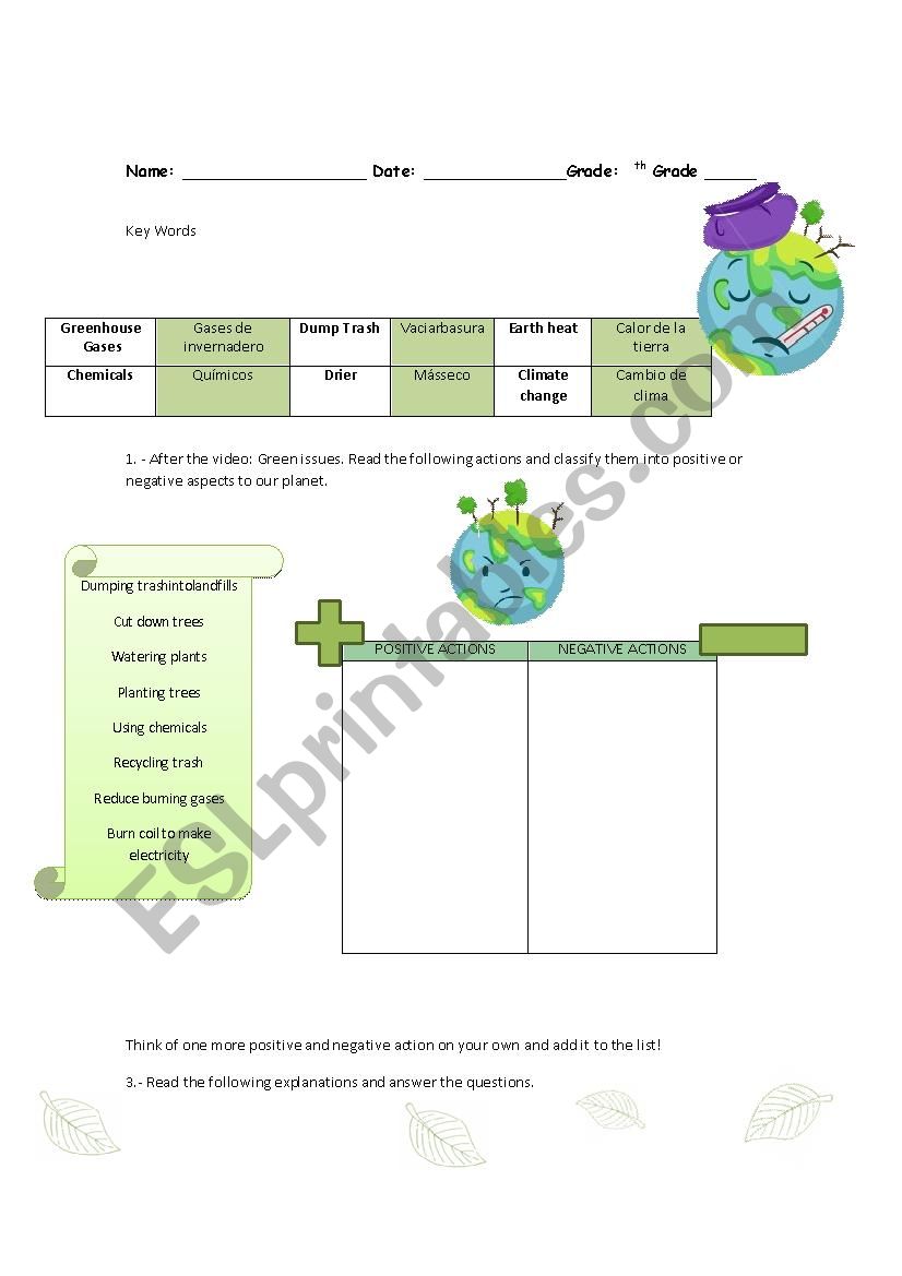 Green world worksheet
