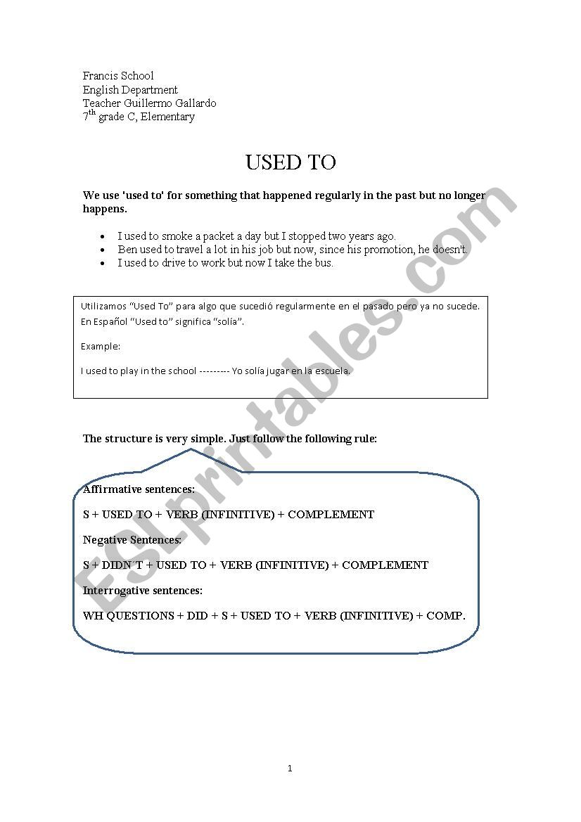 Used to - Relative Pronouns worksheet